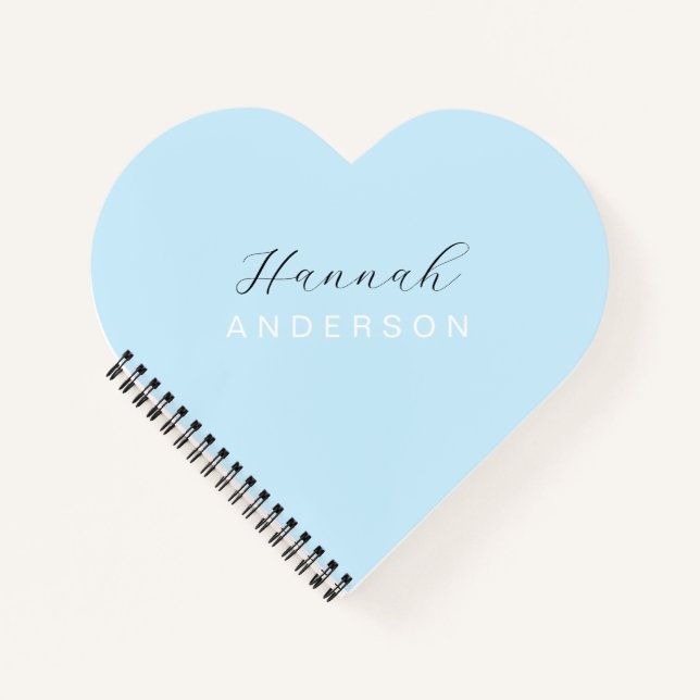 Baby Blue Heart Monogram Modern Feminine Notebook (Front)