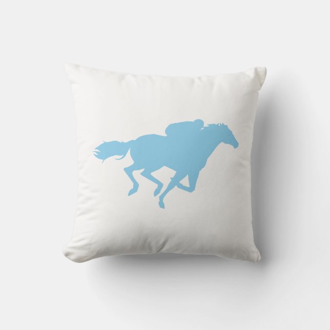 Baby Blue Horse Racing Throw Pillow (Front)