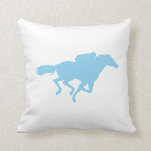 Baby Blue Horse Racing Throw Pillow