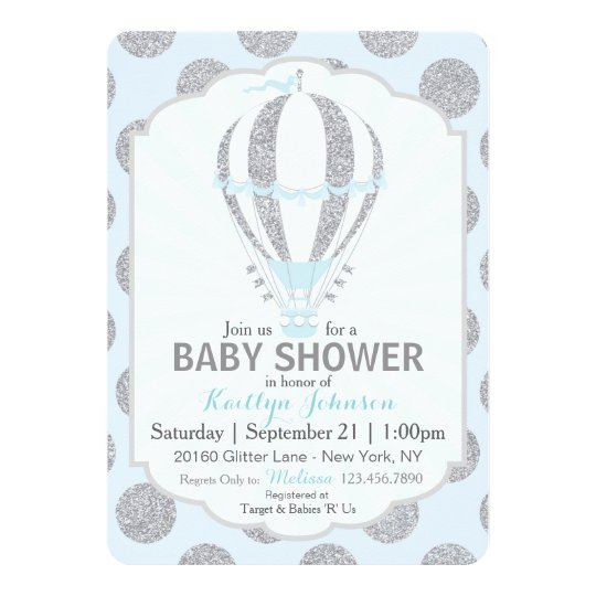 Baby Blue Hot Air Balloon Baby Shower Card