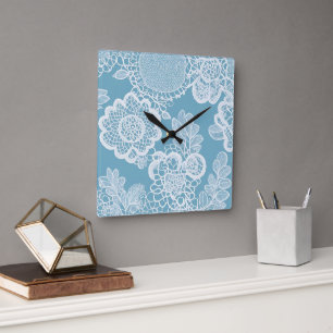 Baby Blue Lace AI art  Square Wall Clock