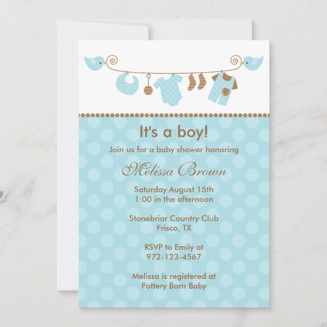 Baby Blue Laverie Ligne Bébé Douche Invitations (Devant)