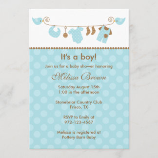 Baby Blue Laverie Ligne Bébé Douche Invitations