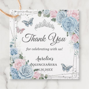 Baby Blue Light Pink Floral Butterfly Quinceañera Favour Tags