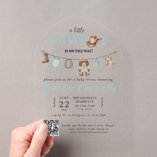Baby Blue Little Cowboy is on the Way Acrylic Invitations