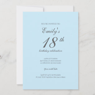 Baby Blue Minimalist 18th Birthday Invitation