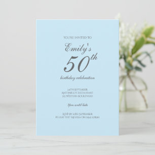 Baby Blue Minimalist 50th Birthday Invitation