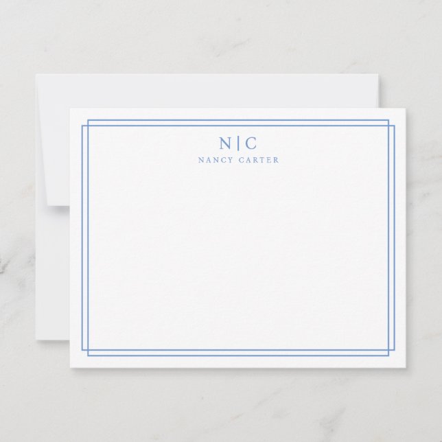 Baby Blue Monogram Geometric Border Card (Front)