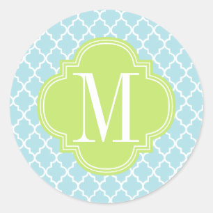 Baby Blue Moroccan Tiles Lattice Personalized Classic Round Sticker