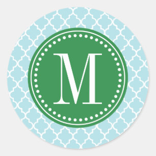 Baby Blue Moroccan Tiles Lattice Personalized Classic Round Sticker
