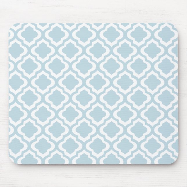 Baby Blue Moroccan Trellis Quatrefoil Clover Mouse Pad (Front)