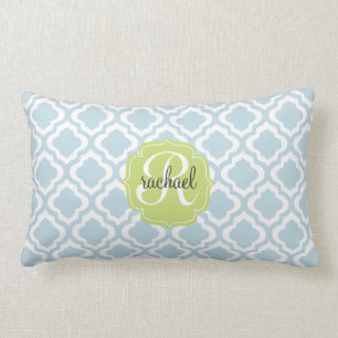 Baby Blue Moroccan Trellis Quatrefoil Personalized Lumbar Pillow