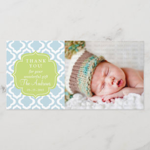 Baby Blue Moroccan Trellis Quatrefoil Thank You Card