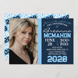 Baby Blue & Navy Graduation Photo Invitation