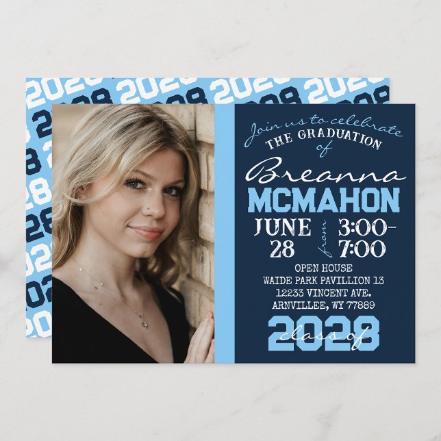 Baby Blue & Navy Graduation Photo Invitation (Creator Uploaded)