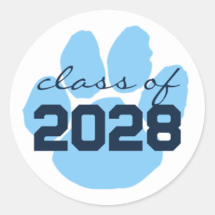 Baby Blue & Navy Paw Graduation Round Stickers