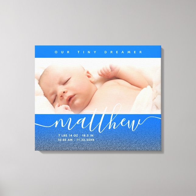 Baby Blue Newborn Baby Photo Glitter Canvas Print (Front)
