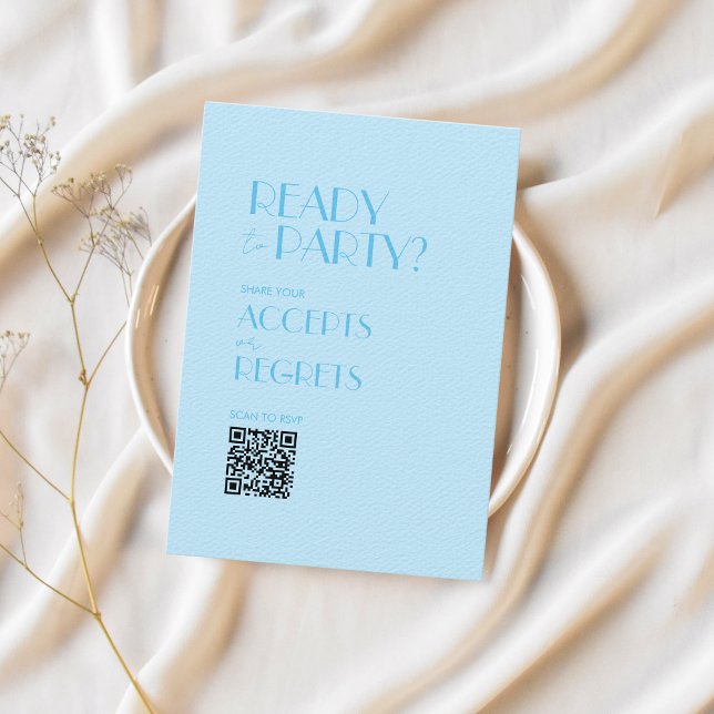Baby Blue Ocean Bold Wedding QR code RSVP card (QR code RSVP card)