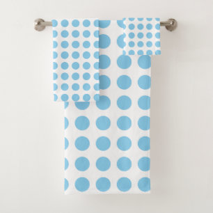 Baby Blue on White Large Horizontal Polka Dots Bath Towel Set