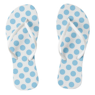 Baby blue on White Large Size Polka Dots Flip Flops