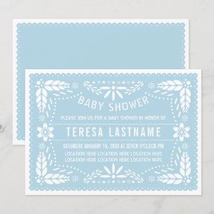 Baby blue papel picado  Mexican baby boy shower Invitation