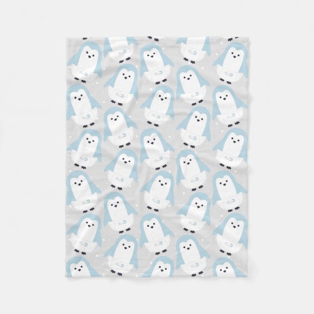 Baby Blue Penguin Pattern Fleece Blanket (Front)