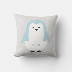 Baby Blue Penguin Throw Pillow