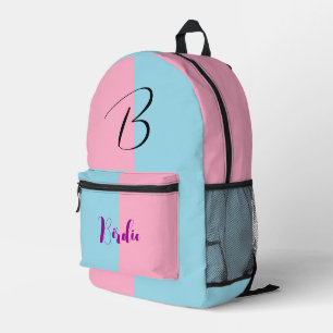 (Baby Blue & Pink Colour) Best ColorBlock Name Printed Backpack