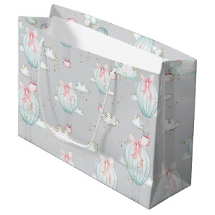 Baby Blue & Pink Hot Air Balloons Large Gift Bag
