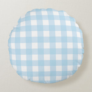 Baby Blue Plaid Round Pillow