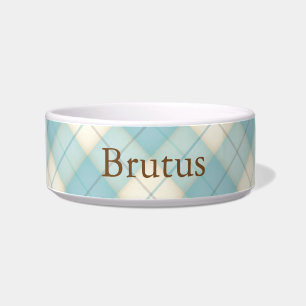 Baby Blue Plaid Tartan Personalized Cat or Dog Bowl