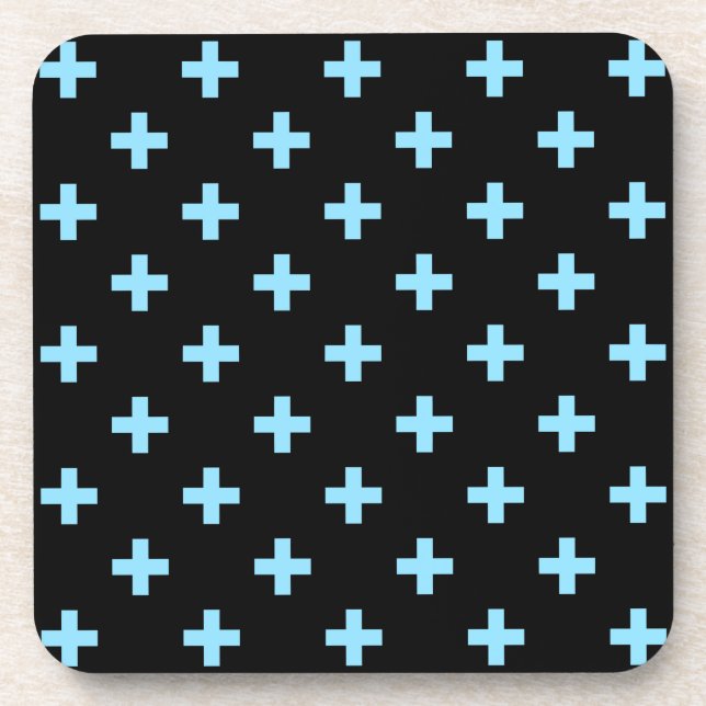 Baby blue polka crosses on black coaster (Front)