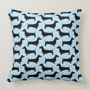 Baby Blue Polka Dachshunds Throw Pillow
