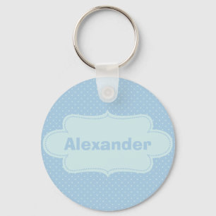 Baby Blue Polka Dots with Label Keychain