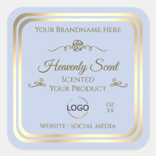 Baby Blue Product Label with Gold Frame and Logo
