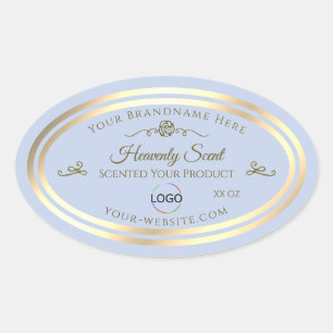 Baby Blue Product Label with Gold Frame and Logo
