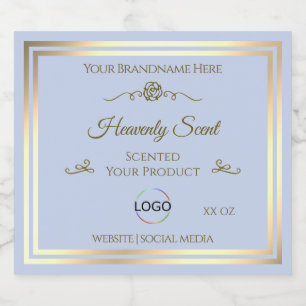 Baby Blue Product Label with Gold Frame and Logo