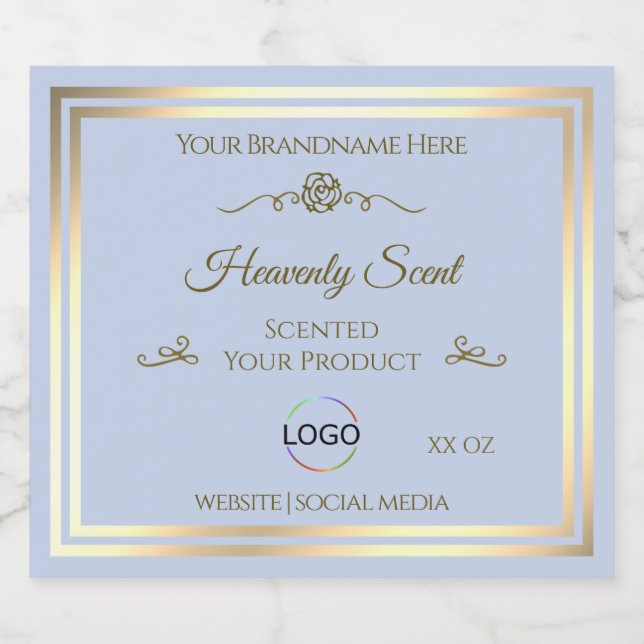 Baby Blue Product Label with Gold Frame and Logo (Single Label)
