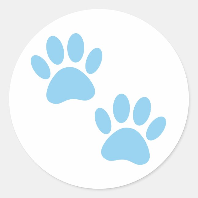 Baby Blue Puppy Paw Prints Classic Round Sticker (Front)