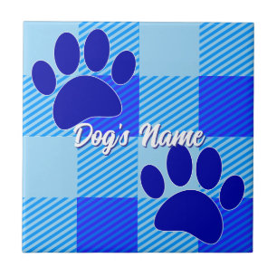 Baby Blue Puppy Paw Prints Custom Name Tile