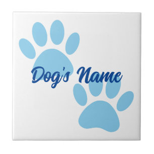 Baby Blue Puppy Paw Prints Custom Name Tile