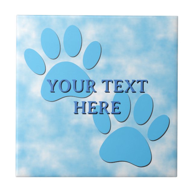Baby Blue Puppy Paw Prints Custom Text Tile (Front)