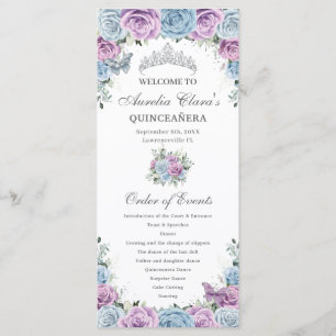 Baby Blue Purple Floral Quinceañera Order Events Program