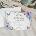 Baby Blue Purple Lilac Floral Silver Quinceañera RSVP Card<br><div class="desc">Personalize this lovely RSVP card with your own wording easily and quickly. Simply click the Edit Using Design Tools button to further edit the text, wording, font style, font size, font colour, add more text, move or remove some images. The butterflies and crown are movable, resizable, multipliable and removable. Customize...</div>