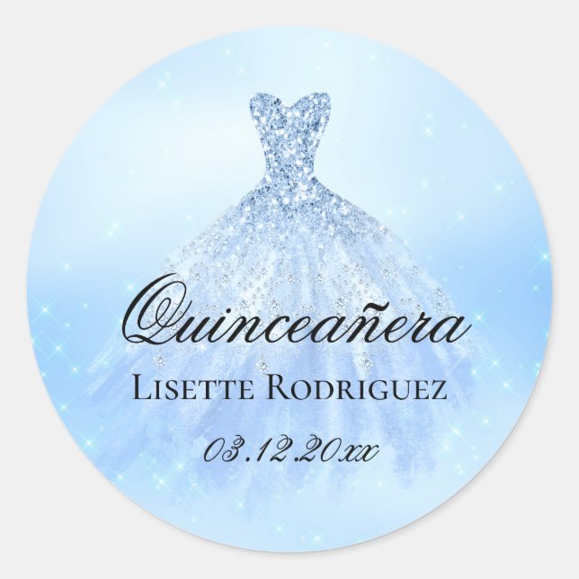 Baby Blue Quinceanera Personalized Classic Round Sticker (Front)