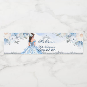 Baby blue quinceanera water bottle labels