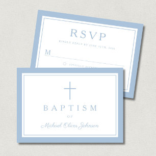 Baby Blue Religious Cross Boy Baptism RSVP Card