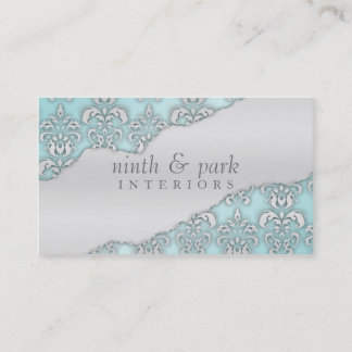 Baby Blue Ripped Damask Interior Design Business Card