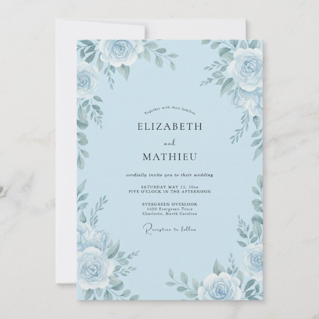 Baby Blue Rose Wedding Invitation (Front)