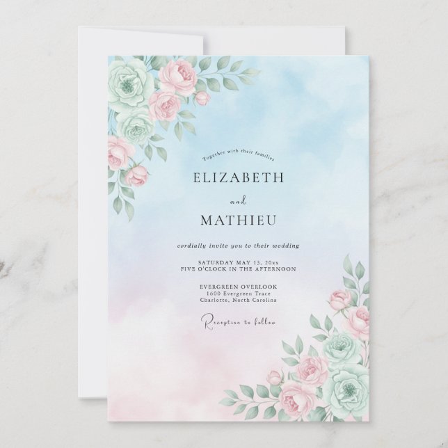 Baby Blue Seraphic Spring Wedding Invitation (Front)